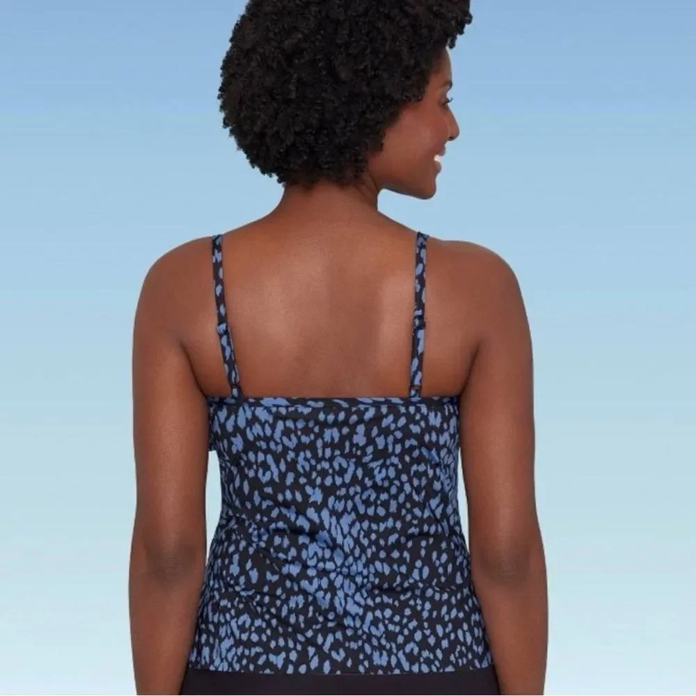 Miraclesuit Dreamsuit Slimming Control Tiered Tankini Top Blue Leopard- Size 10